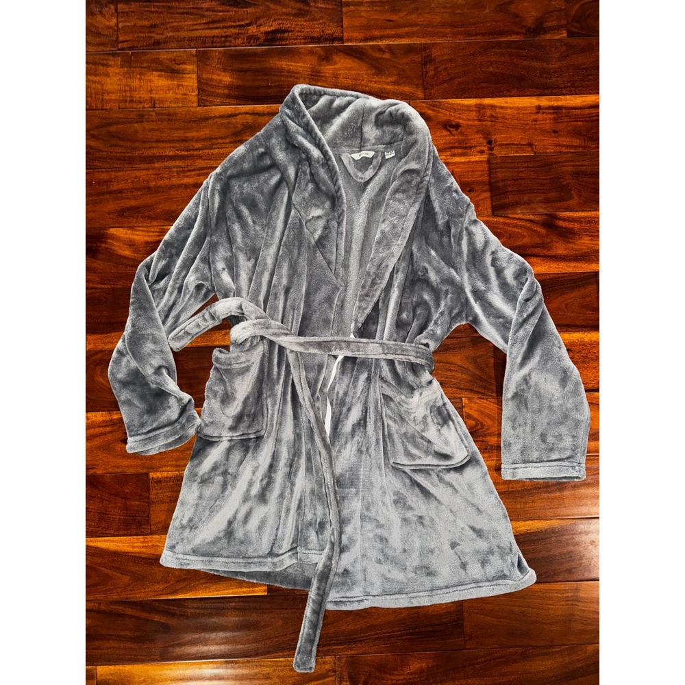 Montauk Blueish/Grey Plush Fleece Robe Tie Waist One Size Fits Most Loungewear